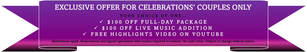 A purple banner with the words vendor celebration and an advertisement.