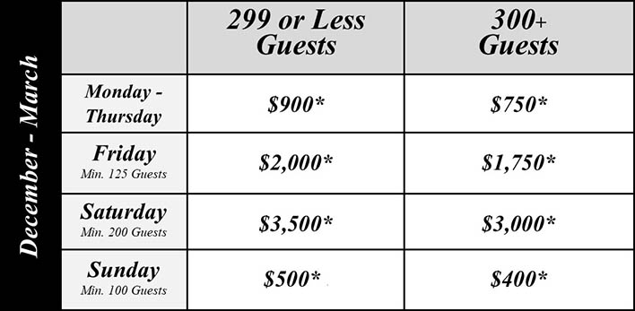 Center Court Winter Room Rental pricing