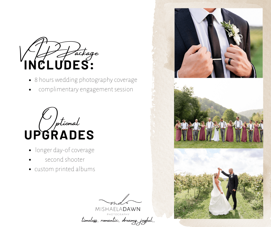 A wedding photo book with three photos and an additional page.