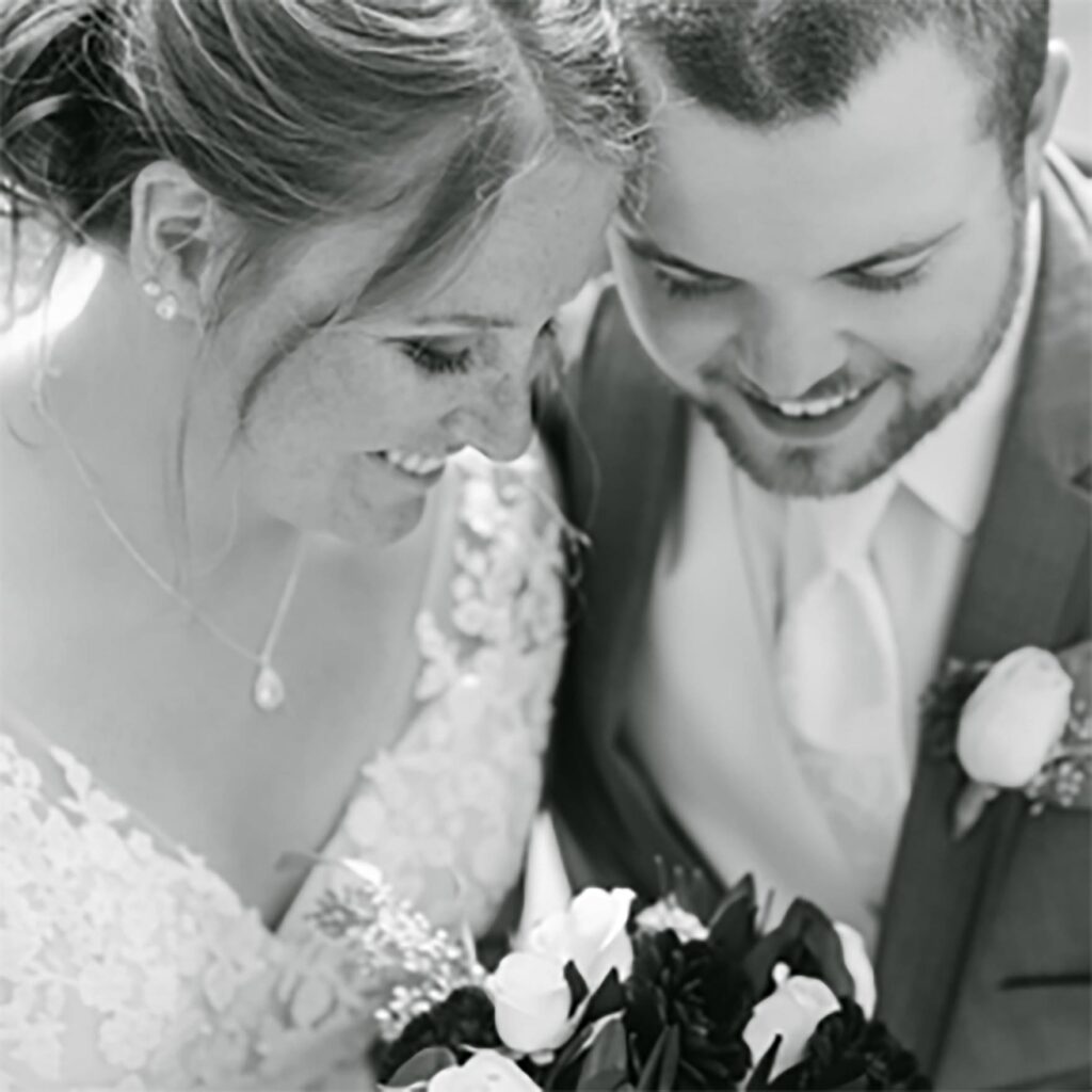 Black and white picture of a Wedding couple