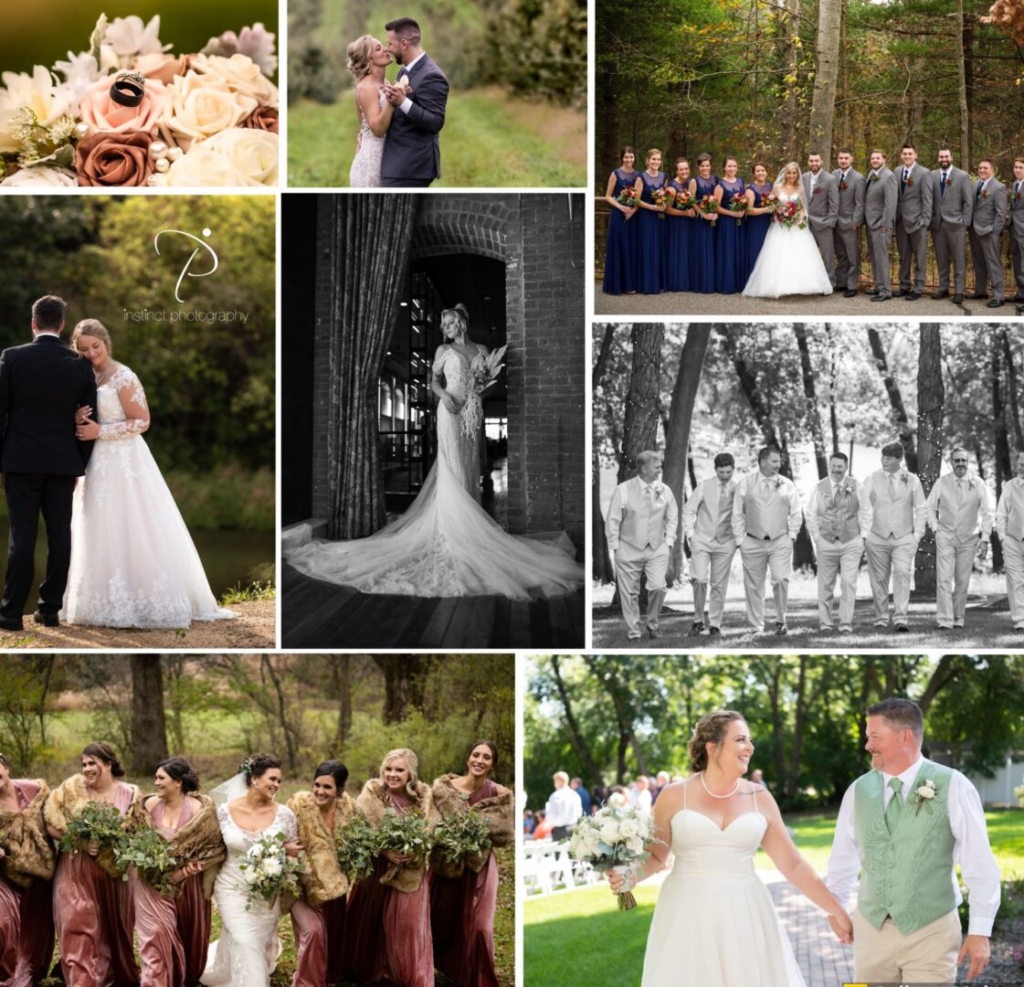 A collage of wedding photos with the bride and groom.