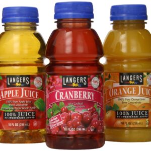 Three bottles of juice are shown with different flavors.