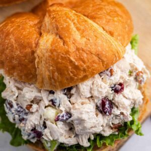 A sandwich with chicken salad on it.