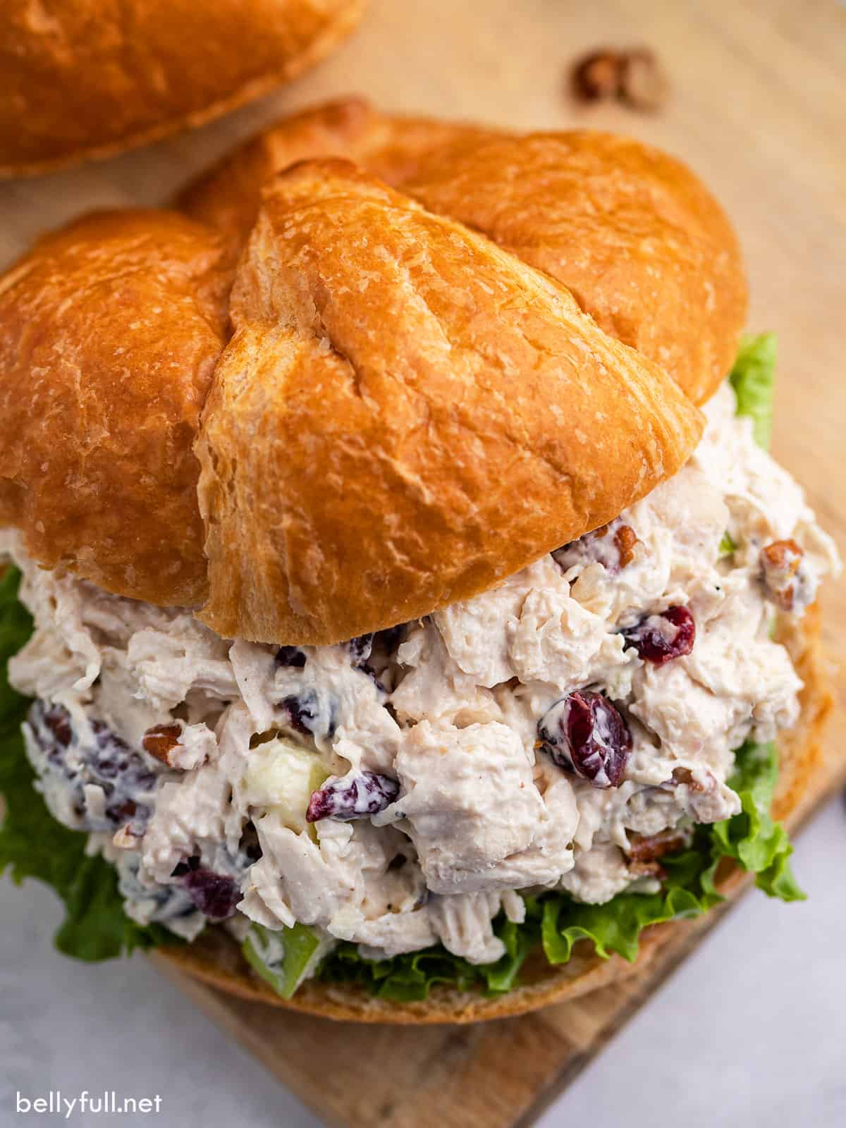 A sandwich with chicken salad on it.