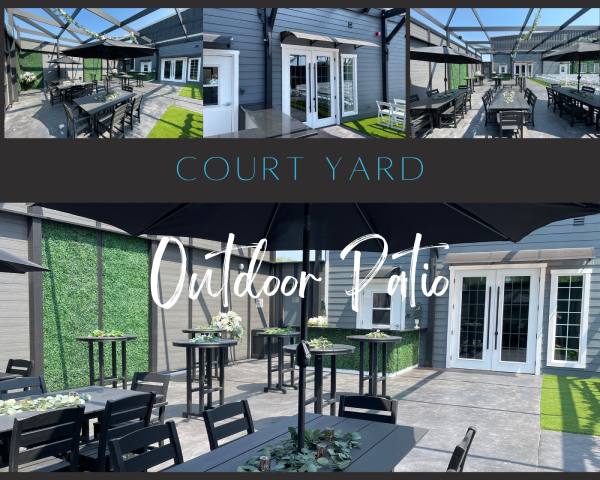 A collage of photos with text that reads " court yard outdoor patio ".