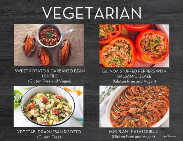 A variety of vegetarian dishes are shown in this image.