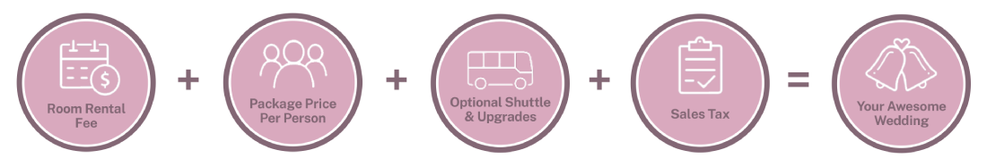 A pink and white bus with the words optional shuttle & upgrades