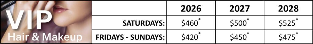 VIP Hair and Makeup Prices for Bride on her wedding day