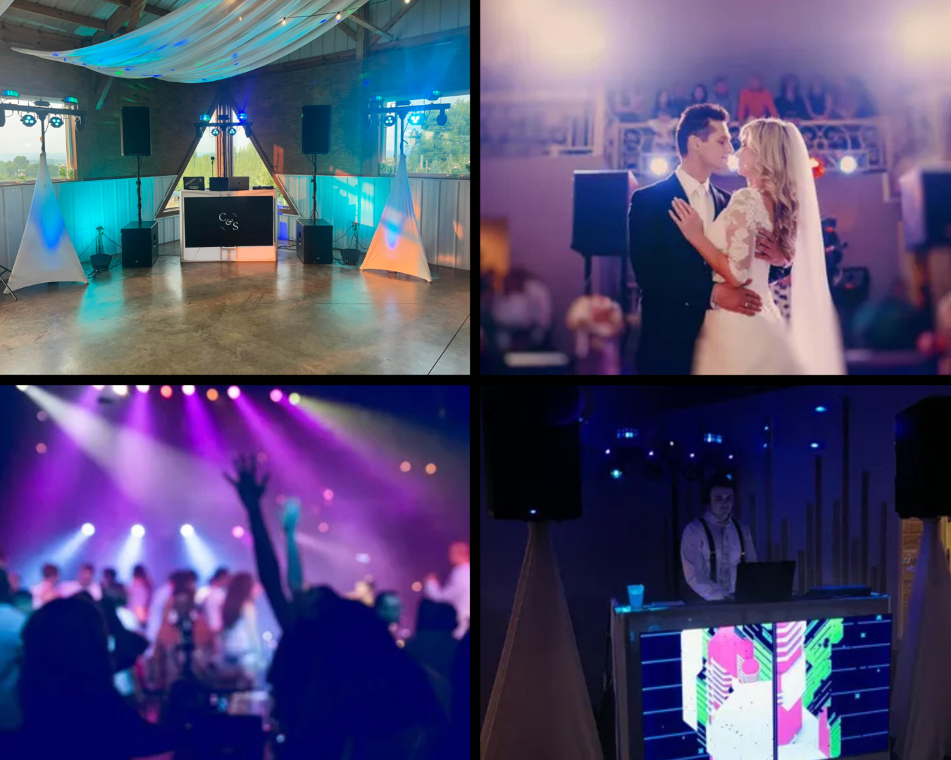 First Look Sound and Lighting Professional wedding DJ service picture collage